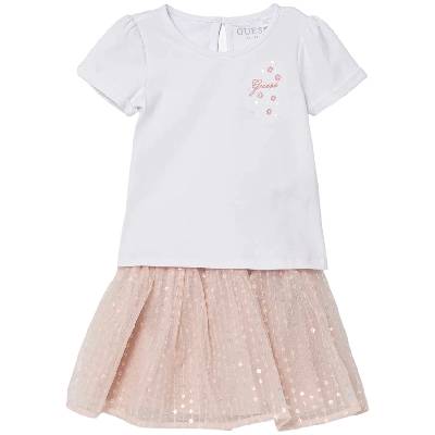 Комплект от 2 части Guess - Тениска и пола с пайети, бяла, 12 м (20251-A5RG00-K6YW0-G011-12M)