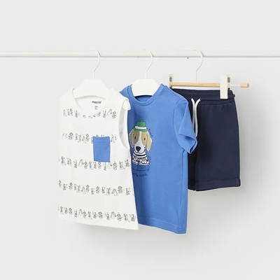 Mayoral Комплект трико от 3 части с кучета за бебе момче Майорал в светло синьо