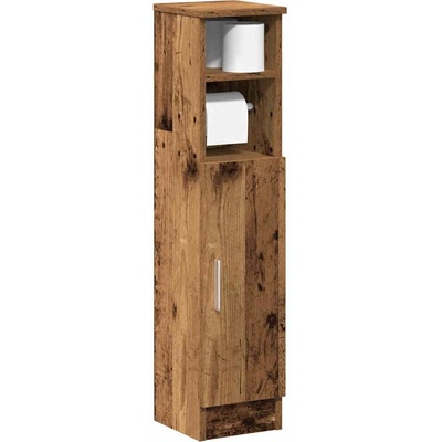 vidaXL Шкаф за баня с поставка за ролкови ролки, старо дърво, 20, 5x22x90 см (858504)