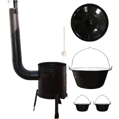 Green Home kotlík na guláš smalt 30 l, Green Home kovová kotlina 45 cm, Green Home poklice smalt 49 cm, Green Home vařečka 50 cm dřevo SMRK, Green Home servírovací kotlíky smalt 2 ks, 0,8 l BLACK CLAS – Hledejceny.cz