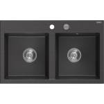 Mexen Hektor гранитна мивка с 2 камери 800 x 480 mm, черна на пръски, хромиран сифон - 6521802000-76 (6521802000-76) Мивка за вграждане