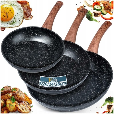 SADA GRANITOVÝCH PÁNVÍ 3 KS 20/24/28 CM INDUKCE BLACK&WOOD