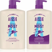 Aussie Miracle Moist hydratační kondicionér pro suché a poškozené vlasy 1000 ml + Aussie Miracle Moist hydratační šampon 1000 ml kosmetická sada