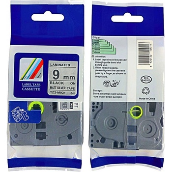 Pro Brother Съвместима лента с Brother TZ-M921 / TZe-M921, 9mm x 8m, черен печат / сребърен фон (TZeM921)