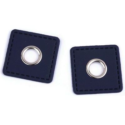 Průchodka s koženkovým čtverečkem k našití, průvlek 10 mm, malé, 6 modrá tmavá