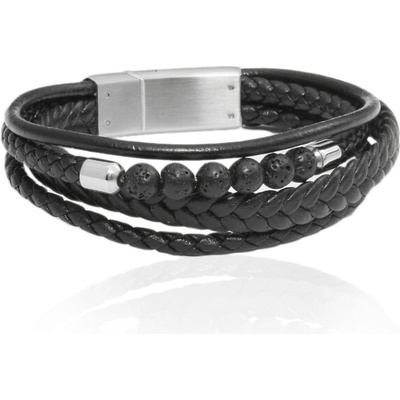 BM Jewellery Pánský kožený, lávový náramek černý S1010200