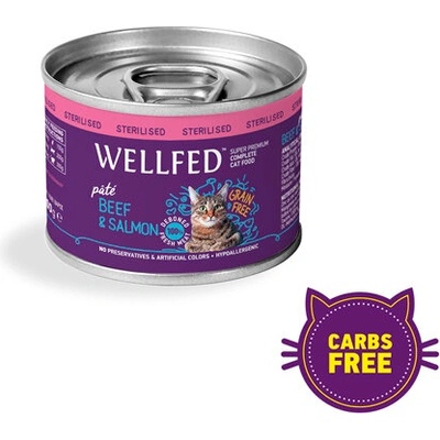 WELLFED Консерва за кастрирани котки с телешко и сьомга