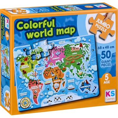 KS Games Пъзел KS Games от 50 XXL части - Цветна карта на света (JP31015)