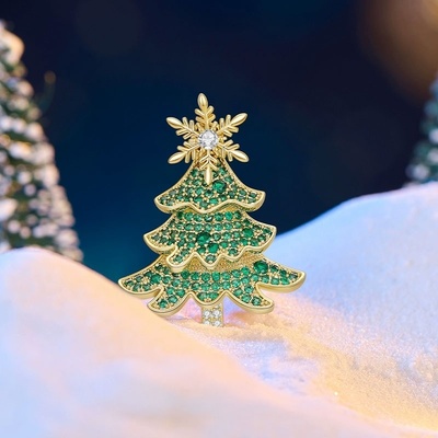 Éternelle Vánoční brož Christmas Tree 16 vánoční stromeček B2443-WYX0002A Zelená