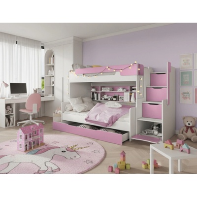 ArtBed Harry poschodová s roštom biela / ružová
