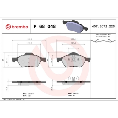 Sada brzdových platničiek, vždy 4 kusy v sade BREMBO P 68 048 (P68048)