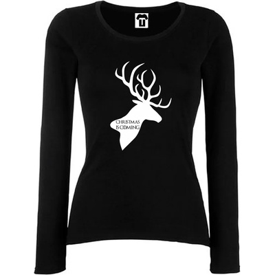 Дамска черна или бяла тениска с дълъг ръкав Christmas is coming