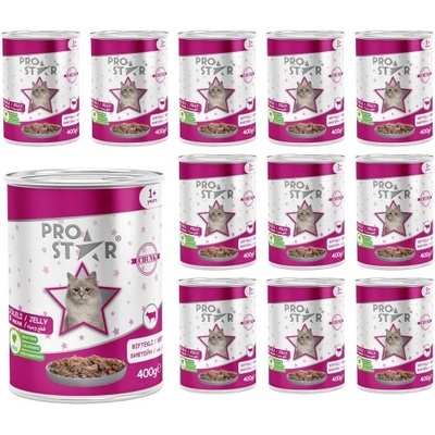 HERMOS Prostar Jelly Adult Cat Food with Beef - Пълоценна храна за пораснали котки, консерва с говеждо в желе 400 гр х 12 броя в стек, Турция