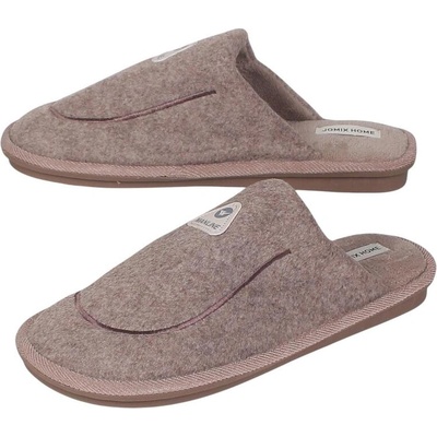 Мъжки пантофи голям размер в бежово-кафяво с кожена емблема