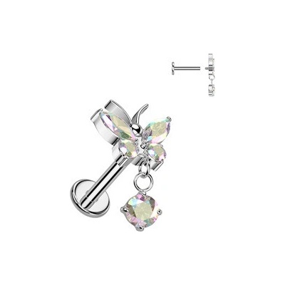 Šperky4U piercing do brady labreta s motýlkem titan TIT1536-1206
