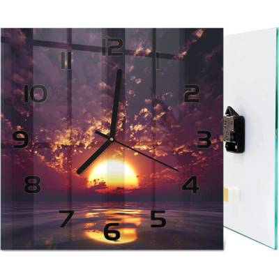 žiadna značka Sklenené hodiny Premium Dekoratívne Nástenné Západ Slnka 30x30 cm