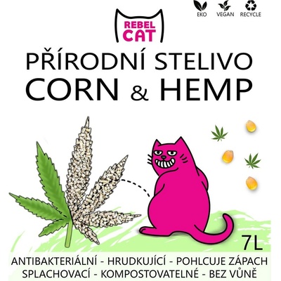 Rebel Cat přírodní hrudkující Corn & Hemp 7 l