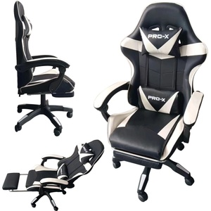 PRO-X Goborelax Геймърски стол с масажна функция, поставка за крака - черно и бяло (bm028)