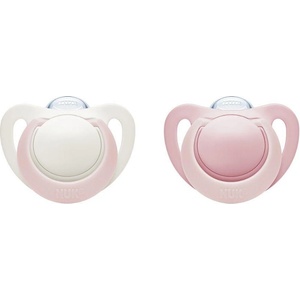 Nuk Силиконови залъгалки NUK - Genius, 2 броя, 0-2 месеца + кутийка (10730045-Бяло/Розово)