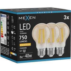 Mexen Vintis 3x LED нишкова крушка E27, A60, 8W, Топла - 2200K, 750 lm, кехлибар - L150-E27-0822-50x03 (L150-E27-0822-50x03)