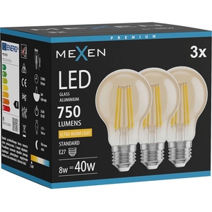 Mexen Vintis 3x LED нишкова крушка E27, A60, 8W, Топла - 2200K, 750 lm, кехлибар - L150-E27-0822-50x03 (L150-E27-0822-50x03)
