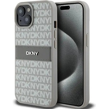 DKNY Кейс DKNY Leather Mono Stripe & Metal Logo за iPhone 15 Plus / 14 Plus, бежов (3666339260545)