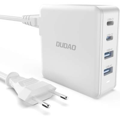 Бързо зарядно устройство Dudao A100EU, GaN, 100W, 2x USB-C / 2x USB, бяло (A100EU)