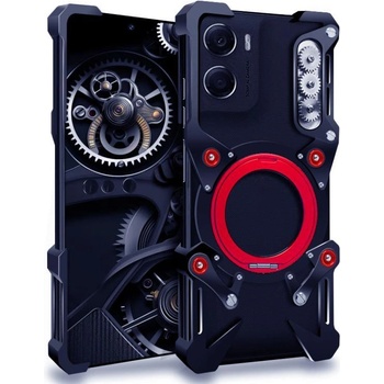 Motorola Калъф със Стойка 360° за Motorola Moto G06 4G / Moto G06 Power 4G- Метален, Готик стил, с Каишка и Протектор, Черен/Сребрист