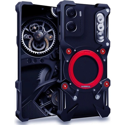 Motorola Калъф със Стойка 360° за Motorola Moto G06 4G / Moto G06 Power 4G- Метален, Готик стил, с Каишка и Протектор, Черен/Сребрист