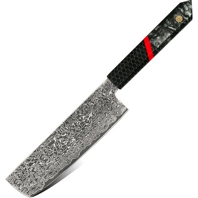 IZMAEL Damaškový kuchynský nôž Zankuro Nakiri/Čierna/Červená 17 cm