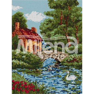 Milena Style Мелница край реката - гоблен със схема конци dmc 1: 4