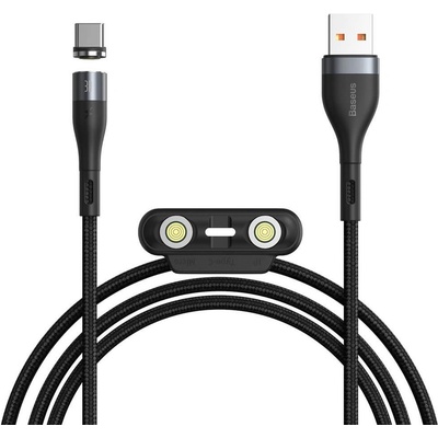 Baseus Кабел с магнитни конектори за Apple продукти с Lightning, microUSB и USB-C (100 см) - Baseus Zinc Magnetic Safe Fast Charging Data Cable (CA1T3-AG1) (черен) (CA1T3-AG1)