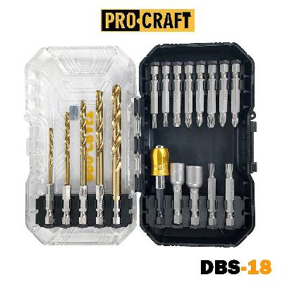 Битове и свредла, 18 части, 50 мм, 3-8 мм, ph/pz/t, 1/4", procraft dbs-18 (et14606)