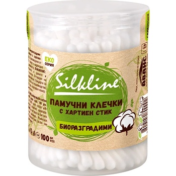 Silkline Биоразградими памучни клечки за уши Silkline - 100 броя (1675977)