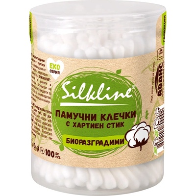 Silkline Биоразградими памучни клечки за уши Silkline, 100 броя (1675977)