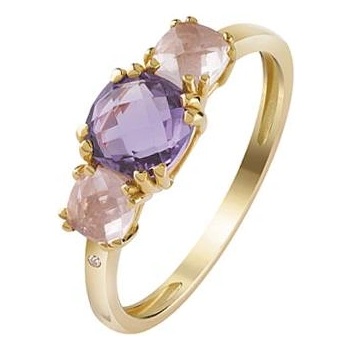 Bliss Златен дамски пръстен с аметист и кварц Bliss 20104833 (20104833)