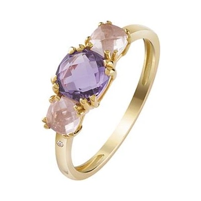 Bliss Златен дамски пръстен с аметист и кварц Bliss 20104833 (20104833)