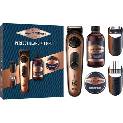 GILLETTE King C. zastrihávač fúzov PRO darčeková sada , zastrihávač + šampón na fúzy 60 ml + balzam na fúzy 100 ml