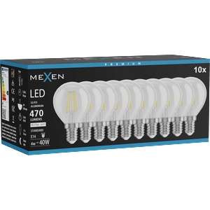 Mexen Vintis 10x LED крушка филaмент E14, G45, 4W, Неутрална - 4000K, 470 lm, прозрачна - (L156-E14-0440-00x10)