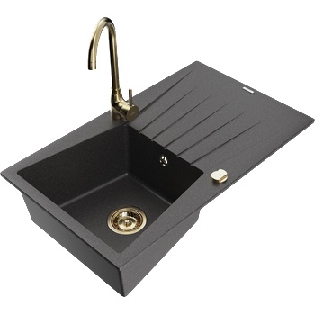 Mexen Cesar гранитна мивка с 1 отделение с отцедник и кухненска батерия Telma, черна на петна - 6514-76-670200-50 (6514-76-670200-50)