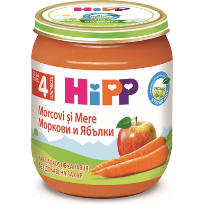 Hipp Био плодово пюре Hipp - Морков и ябълка, 125 g (RO4263-02)