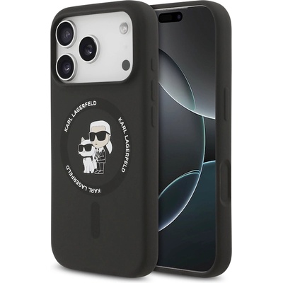 KARL LAGERFELD Дизайнерски силиконов кейс с MagSafe за iPhone 17 Pro - Karl Lagerfeld Liquid Silicone Karl and Choupette Heads MagSafe Case (черен) (KLHMP17LSCMKCRHK)