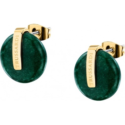 Trussardi Módne pozlátené náušnice s achátom T-Round TJAYF12