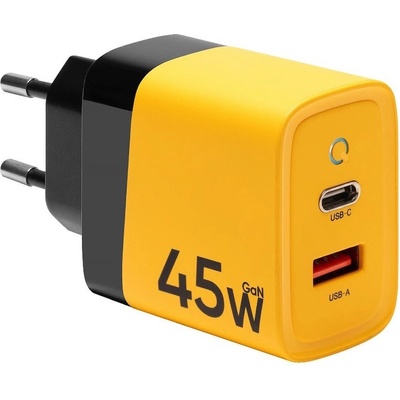 Tactical GaN Microgrid Wall Charger 45W - захранване за ел. мрежа с USB-A и USB-C изходи с технология за бързо зареждане (жълт)