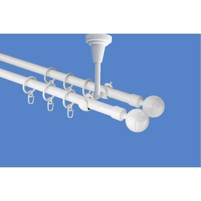 OK-GarnýžeCZ Garnýž kovová dvouřadá 16mm Paola double bílá 140 cm do stropu / kroužky s háčkem