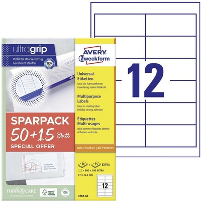 Avery-Zweckform 4781-65 97 x 42.3 mm papier biela 65 listov trvalé univerzálne etikety