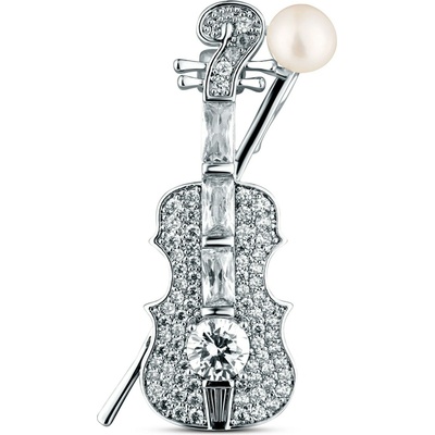 JwL Luxury Pearls Oslnivá perlová brošňa Husle JL0872