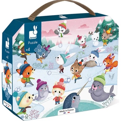Janod Детски пъзел в куфарче Janod - Снежно парти, 36 части (J02647)