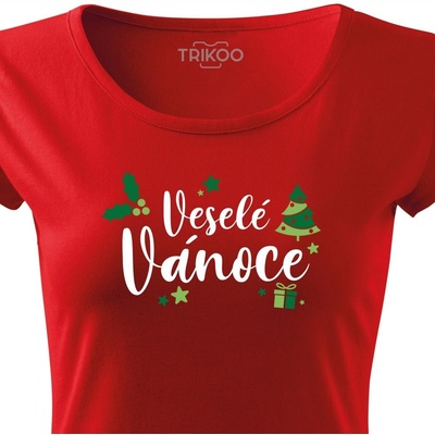 Dámské Vánoční tričko Veselé Vánoce Červená, Bílo Zelená – Zboží Dáma