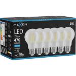 Mexen Vintis 6x Филаментна LED Крушка E27, A60, 4W, Студена - 6500K, 470 lm, прозрачна (L150-E27-0465-00x06)
